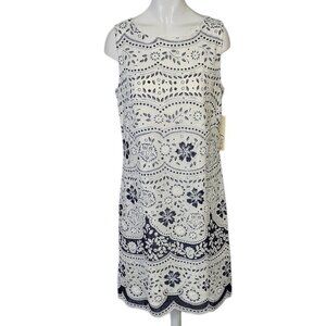 Eliza J Womens Embroidered Shift Floral Dress Size 8 Blue White NWT Scallop Hem